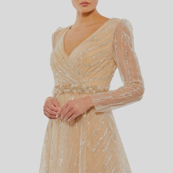 MAC DUGGAL 67859 Sequin Embellished Formal Evening Gown, Champagne, Size 14 - Picture 8 of 8